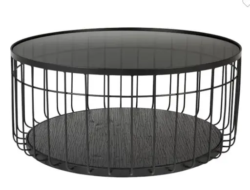 Couchtisch Svala L - Eisen, MDF, Glas, Schwarz