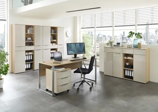 Rollcontainer - B ca. 45 cm, Riva Eiche Nachbildung, Kaschmir