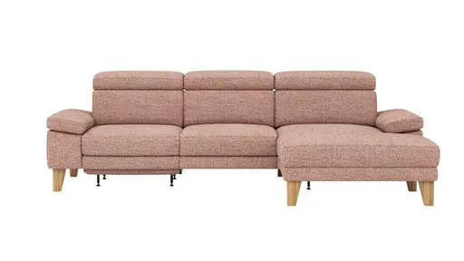 Ecksofa Hudson - 2,5-Sitzer mit Longchair rechts, inkl. Kopfteil/Armlehne verstellbar und Relaxfunktion (motorisch), Stoff, Kupfer