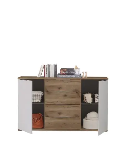 Kommode- Eiche Dekor, Hellgrau, Hirnholz