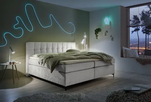 Boxspringbett HINDA- Liegefläche ca. 180x200 cm, Stoff, Hellgrau, Bonell, Inkl. Topper