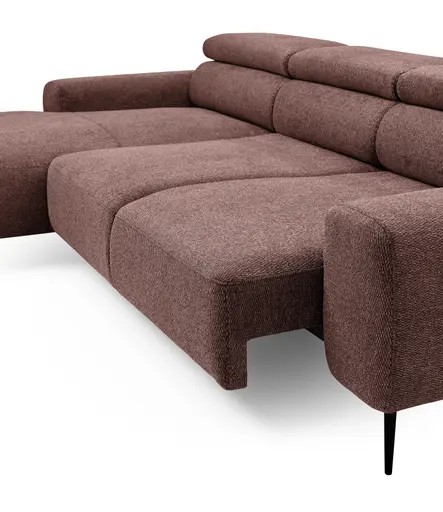 Ecksofa - Longchair links mit 2-Sitzer, Sitzvorzug motorisch, Kopfteil verstellbar, Stoff, Rotbusch