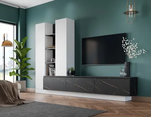 Wohnwand - Alpinweiß, Keramikoptik