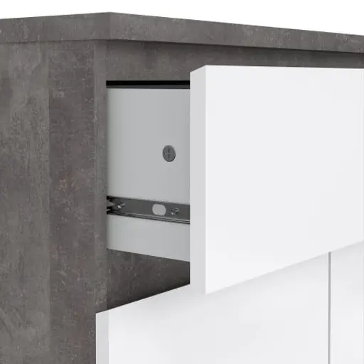 Kommode - B ca. 81 cm, Betonoptik, Weiß Hochglanz