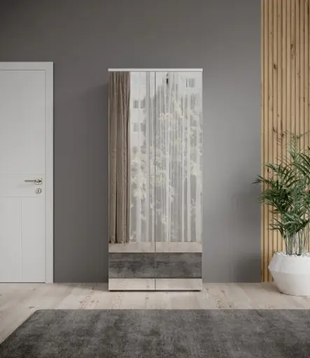 Schuhschrank - B ca. 80 cm, Weiß, Spiegel