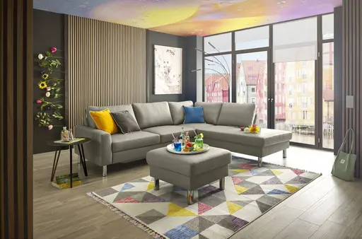 Ecksofa COOL - 2,5-Sitzer, Ecke rechts inkl, Schlaffunktion, Stoff, Hellgrau