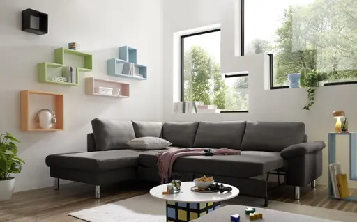 Ecksofa COOL - Ecke links mit 2,5-Sitzer, Querschläfer, Stoff, Mocca