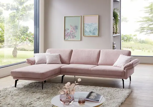 Ecksofa - Longchair links mit 2-Sitzer, Rückenlehne verstellbar, Stoff, Rose