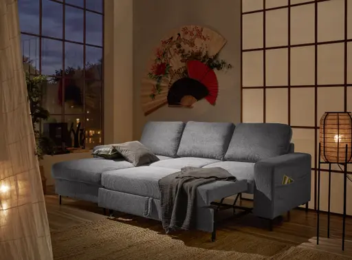 Ecksofa - Longchair links mit 2-Sitzer, Stoff, Anthrazit