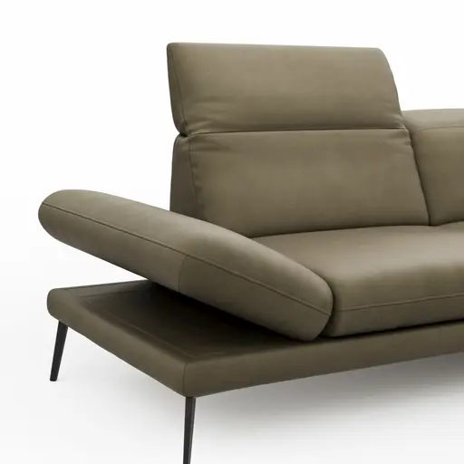 Sofa Elena - 2-Sitzer, Kopfteil/Armlehne verstellbar, Leder, Olive