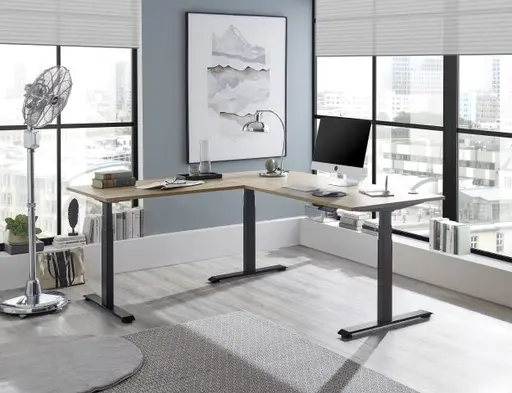 Eckschreibtisch - höhenverstellbar, LB ca. 185x77 cm, Artisan Eiche Nachbildung, Schwarz