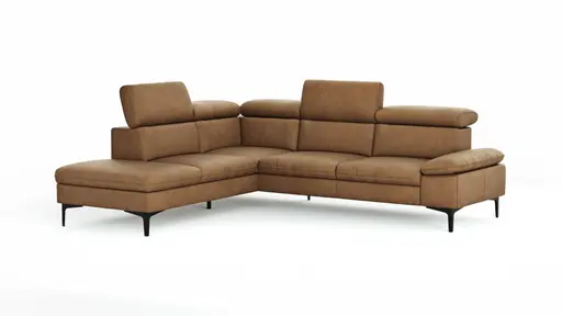 Ecksofa Felipa - Ecke links mit 2,5-Sitzer inkl. Kopfteil verstellbar, Leder, Cognac