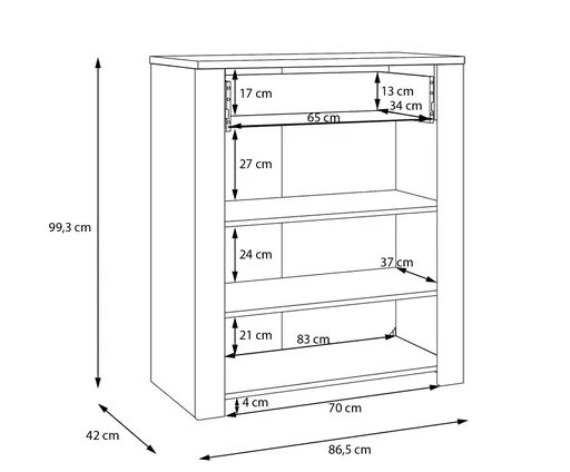 Schuhschrank FELLIAN- B ca. 86 cm, Weiß, Eiche Dekor