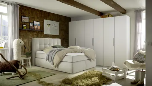 Boxspringbett JANAH- Liegefläche ca. 140x200 cm, Stoff, Creme