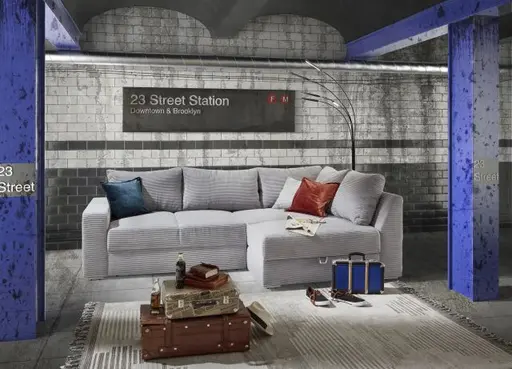 Ecksofa JANIS - 2,5-Sitzer, Ecke rechts inkl. Schlaffunktion , Stoff, Hellgrau