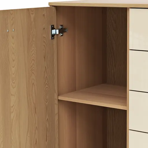 Kommode Lenoso - Eiche massiv, Glas Champagner