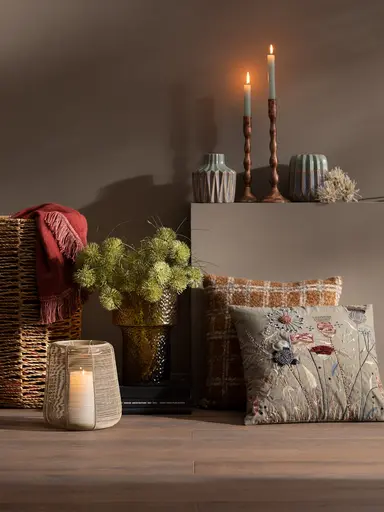 Deko-Kissen - B/L ca. 45x45 cm, Beige/Grün/Hellrosa