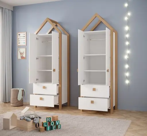 Kleiderschrank - B ca. 76 cm, Kiefer Weiß, Birke