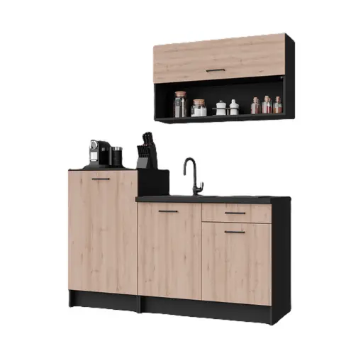 Küchenblock- ohne E-Geräte, B ca. 160 cm, Schwarz, Buche Dekor