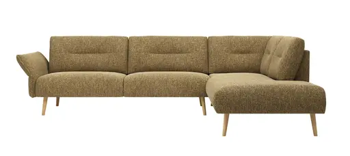 Ecksofa Stina - 3-Sitzer mit Ecke rechts, Armlehne verstellbar, Stoff, Curry