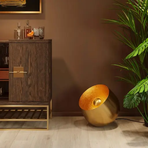 Bodenleuchte- DH ca. 50x50 cm, Stahl, Messing beschichtet, Gold