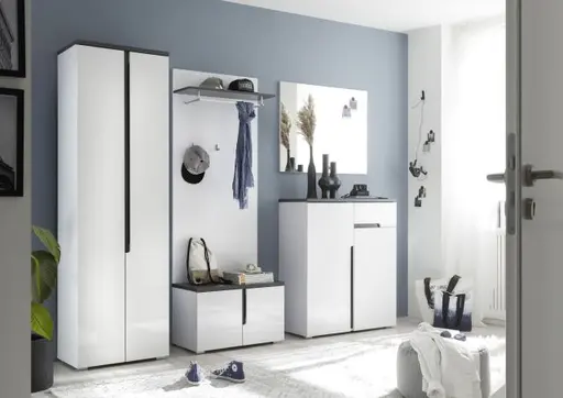 Garderobenschrank - B ca. 60 cm, Weiß, Weiß Hochglanz, Anthrazit