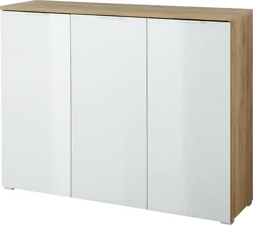 Schuhschrank GLEDA - Glas, Weiß, Eiche Dekor