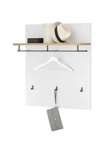 Garderobenpaneel - B ca. 85 cm, Weiß, Artisan Eiche Nachbildung