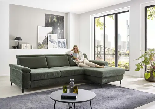 Ecksofa - 3-Sitzer mit Longchair rechts, Stoff, Moos