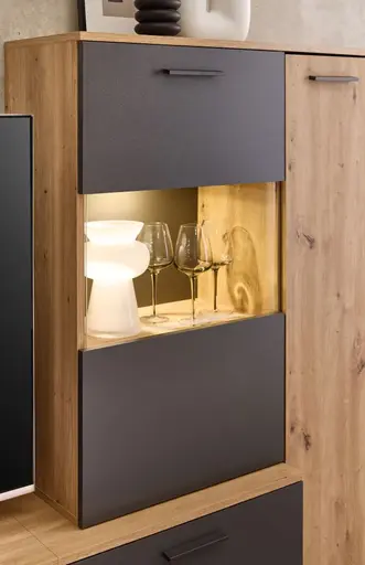 Wohnwand- Eiche  Dekor, Anthrazit