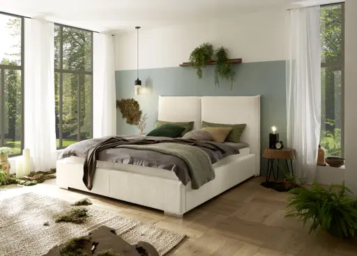 Bettgestell SANDRIN L- Liegefläche ca. 180x200 cm, Stoff, Creme