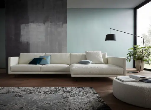 Ecksofa Cuneo - 2-Sitzer, Longchair rechts, Boucle, Creme