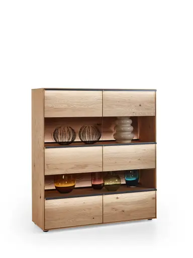 Highboard - mit Beleuchtung, Kerneiche Natur massiv