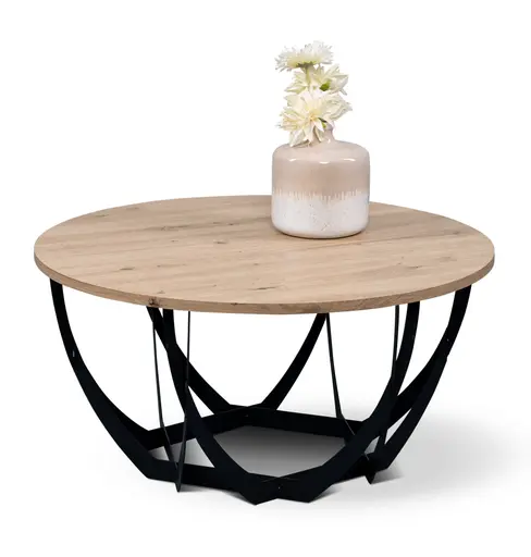 Couchtisch - Ø/H ca. 80x40 cm, Artisan Eiche Nachbildung, Schwarz