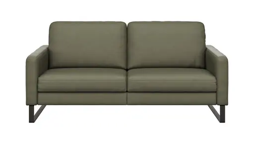 Sofa Enna - 3-Sitzer, Armlehne A, Leder, Olive, Kufe, Schwarz