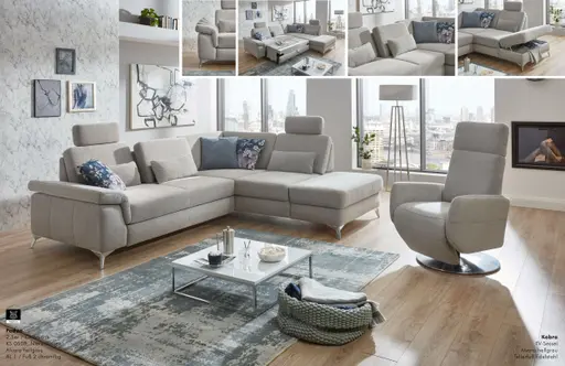 Ecksofa - 2,5-Sitzer mit Ecke rechts, Sitztiefe verstellbar (manuell), Chenilleflachgeweber, Hellgrau