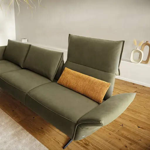 Ecksofa - Ecke links mit 2,5-Sitzer rechts, Rückenlehne/Armlehne verstellbar, Leder, Olive