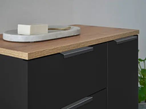 Highboard- Schwarz Matt, Eiche Dekor