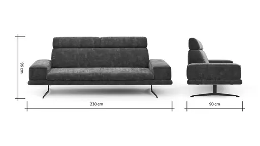Sofa Hubertus - 2,5-Sitzer, Kopfstütze verstellbar, Stoff, Blau