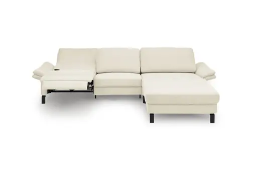 Ecksofa CALM PREMIUM 2.0 - 3-Sitzer mit Longchair rechts, Relaxfunktion motorisch, Armlehne verstellbar, Stoff, Natur