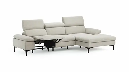 Ecksofa Felipa - 2,5-Sitzer mit Longchair rechts inkl. Armlehne verstellbar und Rückenlehne/Sitztiefe verstellbar (motorisch), Stoff, Natur