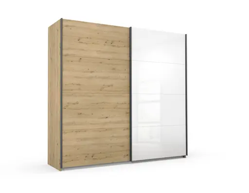 Schwebetürenschrank ROMAN- B ca. 226 cm, Eiche Dekor, Glas, Champagner