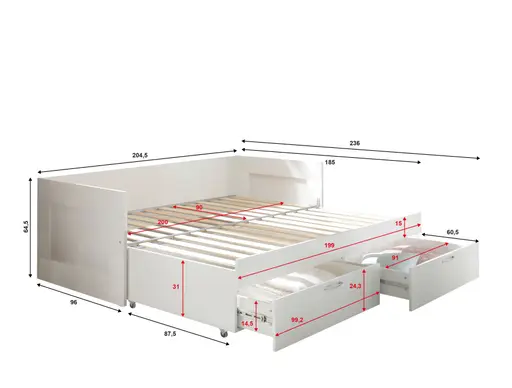 Funktionsbett- Liegefläche ca. 90x200 cm, Weiß