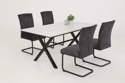 Esstisch - ausziehbar, LB ca. 160x90 cm, Weiß, Schwarz