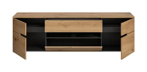 Wohnwand - Basalt grau, Artisan Eiche Nachbildung