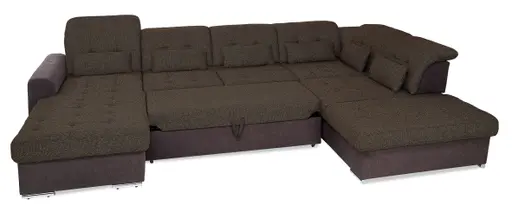 Wohnlandschaft - Longhchair links, 3-Sitzer, Ecke rechts inkl. Armteilverstellung, Kopfteilverstellung in Kunstleder dunkelbraun