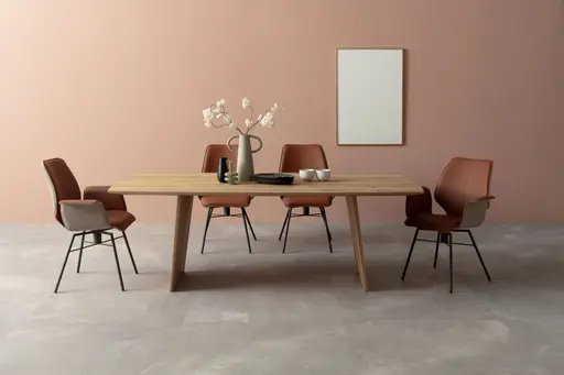 Armlehnstuhl Penthouse -  Leder, Rost, Stoff, Beige-Rost, Drehbar