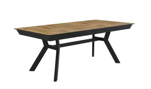 Esstisch - ausziehbar, LB ca. 200x100 cm, Wildeiche Nachbildung, Schweizer Kante, Schwarz