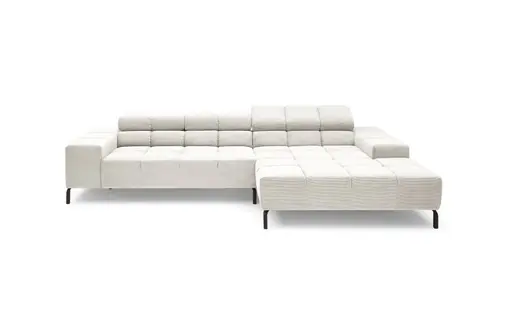 Ecksofa CLIVIA - 2-Sitzer mit Longchiar rechts, Sitzvorzug motorisch, Kopfteil verstellbar, Stoff, Creme