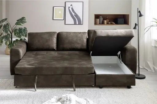 Ecksofa - 2-Sitzer, Ecke rechts, Stoff, Dunkelbraun
